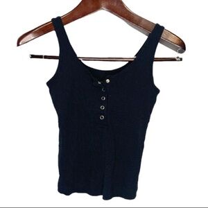 Classic Black ribbed cropped tank top with snap button closure small